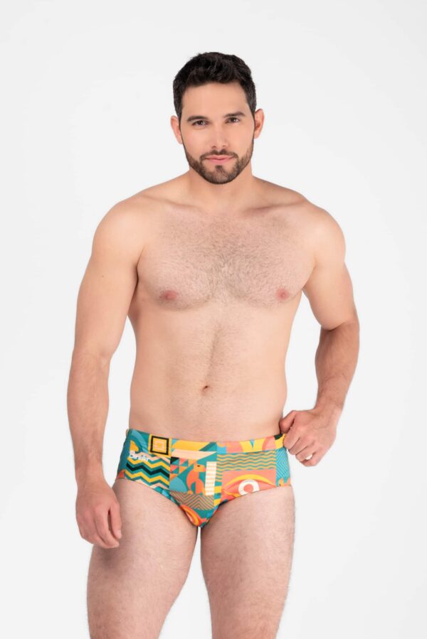 cubism Capybara mens fashion swim brief made in the USA. Atlanta GA.