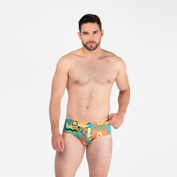 Cubism Capybara mens fashion swim brief made in the USA. Atlanta GA.